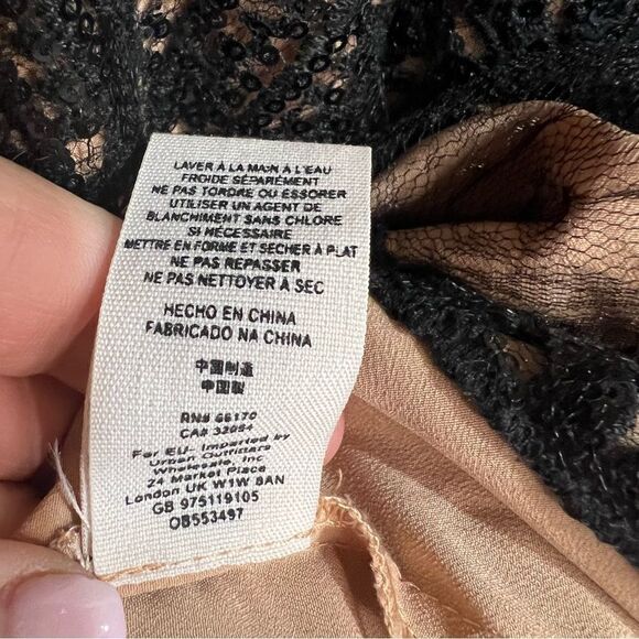 Free People Sequined Mini Dress Womens 4 Black Slip Lace Sparkle Sexy Party - Picture 9 of 9